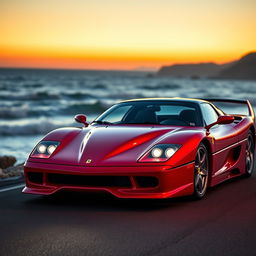 A stunning cinematic image of a modern Ferrari F50, redesigned with contemporary aesthetics as if it were built in 2020