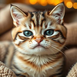 A cute cat image with distinct sad facial expressions, specifically a frown or droop in the mouth area