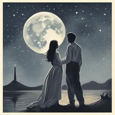 The star-crossed lovers shared a jovian evening under the moonlit sky.