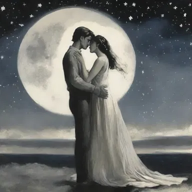The star-crossed lovers shared a jovian evening under the moonlit sky.