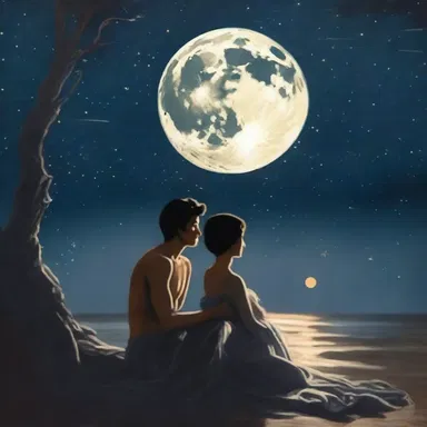 The star-crossed lovers shared a jovian evening under the moonlit sky.