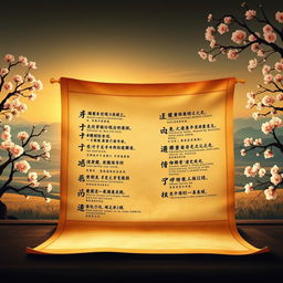 An insightful visualization of the top ten lessons from The Art of War by Sun Tzu, depicted through a peaceful yet powerful scene