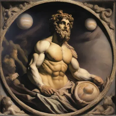 In ancient Roman mythology, Jupiter is the ruler of the gods and the heavens, often depicted with a jovian countenance.