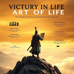 A visually striking and inspiring image representing the theme of 'Victory in Life' through the lens of 'The Art of War'