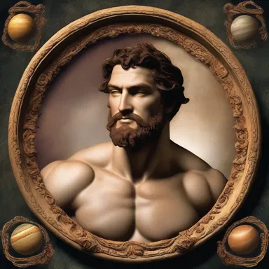 In ancient Roman mythology, Jupiter is the ruler of the gods and the heavens, often depicted with a jovian countenance.