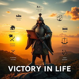 An inspiring and visually captivating image symbolizing 'Victory in Life' through the teachings of 'The Art of War'