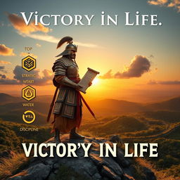 An inspiring and visually captivating image symbolizing 'Victory in Life' through the teachings of 'The Art of War'