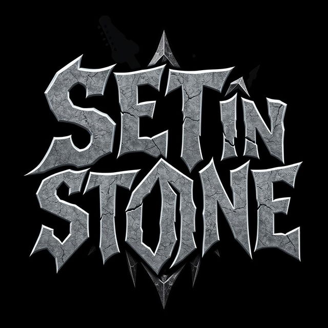 A dynamic and powerful logo for a hard rock band named 'Set in Stone'