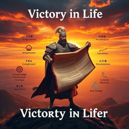 A powerful and motivational image embodying 'Victory in Life' through the wisdom of 'The Art of War'