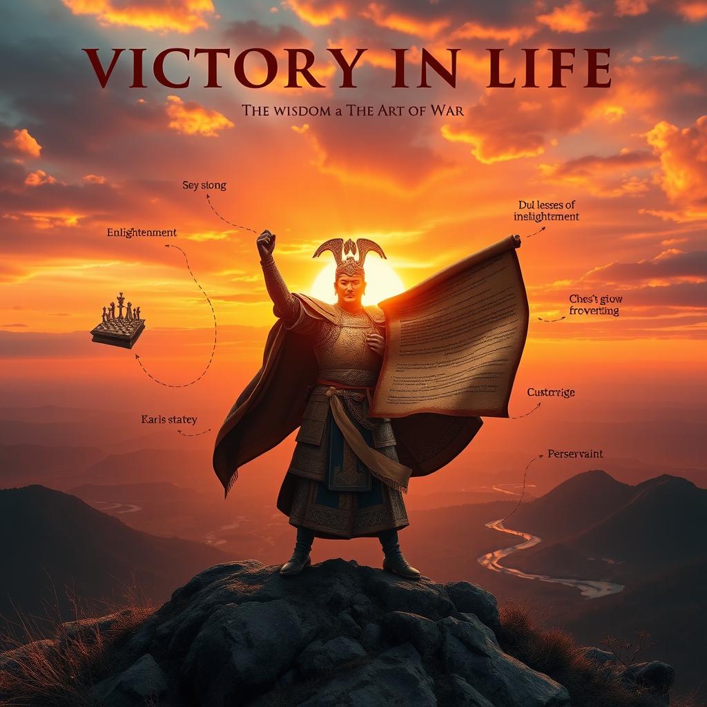 A powerful and motivational image embodying 'Victory in Life' through the wisdom of 'The Art of War'