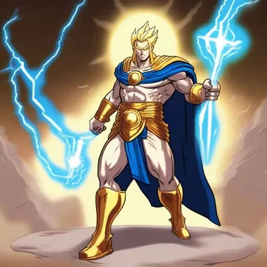 The cartoon character had a jovian aura, with his powerful presence and thunderbolt-shaped staff.
