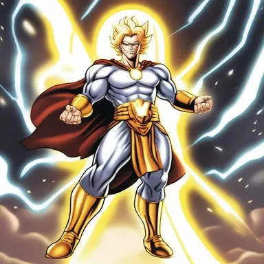 The cartoon character had a jovian aura, with his powerful presence and thunderbolt-shaped staff.