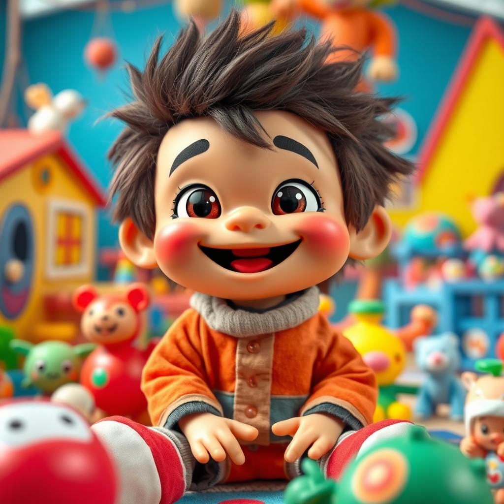 A cute, silly, and curious puppet boy named Khan Khaanak, with big expressive eyes and a playful smile