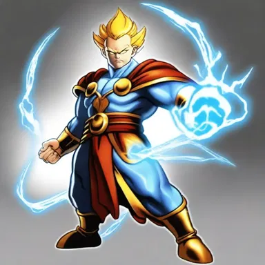 The cartoon character had a jovian aura, with his powerful presence and thunderbolt-shaped staff.