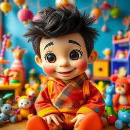 A cute, silly, and curious puppet boy named Khan Khaanak, with big expressive eyes and a playful smile