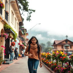 A 19-year-old male with fair brown skin, black hair, and brown eyes, standing at 6 feet 1 inch tall, casually walking alongside an 18-year-old female, who is 5 feet 6 inches tall and shares similar fair brown skin, black hair, and brown eyes