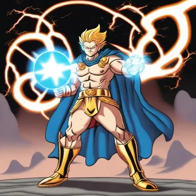 The cartoon character had a jovian aura, with his powerful presence and thunderbolt-shaped staff.