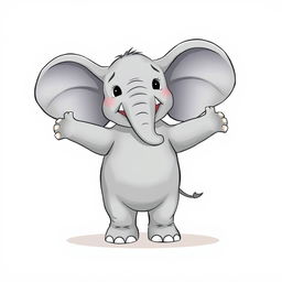 A whimsical illustration of an elephant standing on its hind legs with its arms and legs outstretched, showcasing its size and playful nature