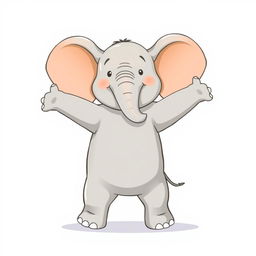 A whimsical illustration of an elephant standing on its hind legs with its arms and legs outstretched, showcasing its size and playful nature