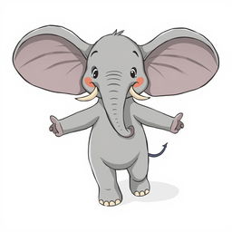 A whimsical illustration of an elephant standing on its hind legs with its arms and legs outstretched, showcasing its size and playful nature