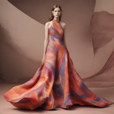 The designer's new collection drew inspiration from the jovian patterns and colors found on the planet Jupiter.