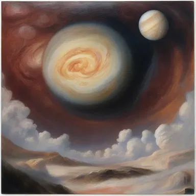 The painting depicted a mesmerizing scene with swirling jovian clouds and a distant view of Jupiter's iconic Great Red Spot.