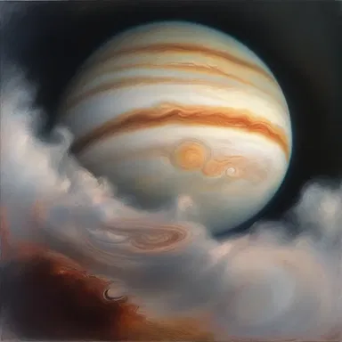 The painting depicted a mesmerizing scene with swirling jovian clouds and a distant view of Jupiter's iconic Great Red Spot.