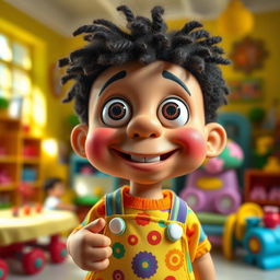 A cute, whimsical doll resembling a silly boy, with exaggerated features, large round eyes, and a goofy grin