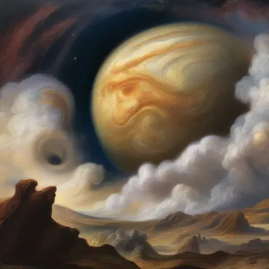 The painting depicted a mesmerizing scene with swirling jovian clouds and a distant view of Jupiter's iconic Great Red Spot.
