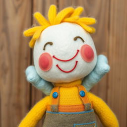 A charming wool felt doll representing a cute, lovable little boy full of kindness and a bit of silliness, designed for learning and exploration