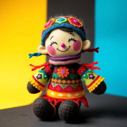 A whimsical wool felt doll named Khaan Khaanak, designed to be colorful and friendly
