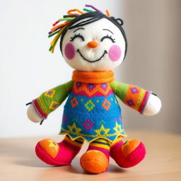 A whimsical wool felt doll named Khaan Khaanak, designed to be colorful and friendly