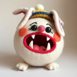 A whimsical wool felt doll named Khaan Khaanak, featuring a clumsy and silly appearance