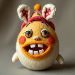 A whimsical wool felt doll named Khaan Khaanak, featuring a clumsy and silly appearance