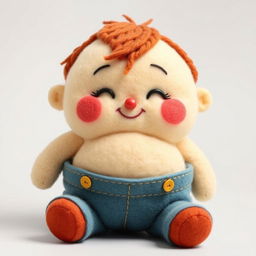 A cute wool felt doll of a chubby, round little boy