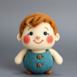 A cute wool felt doll of a chubby, round little boy