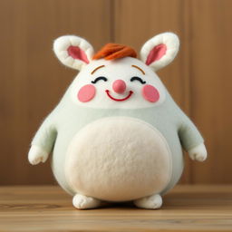 A cute and chubby wool felt doll of a seven-year-old little boy, featuring a round shape and a friendly, happy expression