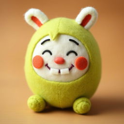 A cute and chubby wool felt doll of a seven-year-old little boy, featuring a round shape and a friendly, happy expression