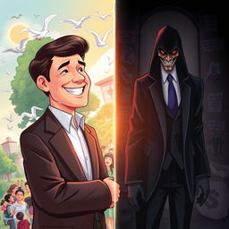 A dramatic and thought-provoking illustration showcasing the contrast between good and evil politicians