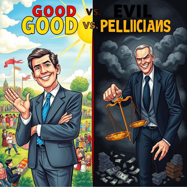 A striking illustration representing the dichotomy of good and evil politicians