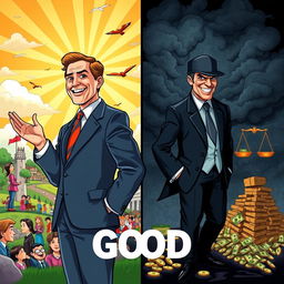 A striking illustration representing the dichotomy of good and evil politicians