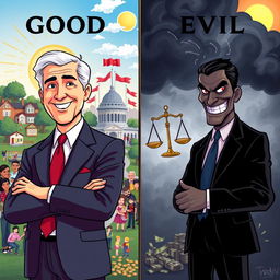A striking illustration representing the dichotomy of good and evil politicians