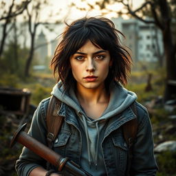 A portrait of Ellie Williams, an adventurous young woman with a determined expression