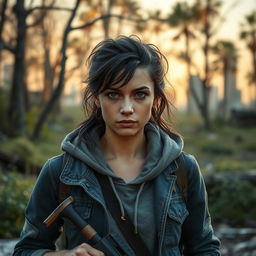 A portrait of Ellie Williams, an adventurous young woman with a determined expression