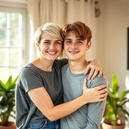 A young couple, Ellie Williams and her husband, standing together in a warm, inviting environment