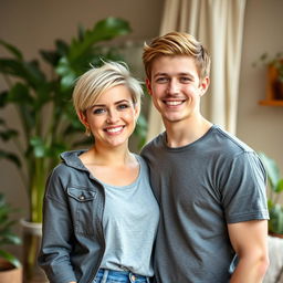 A young couple, Ellie Williams and her husband, standing together in a warm, inviting environment