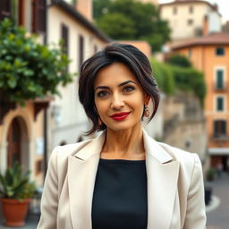 A 39-year-old woman with dark hair and beautiful Italian features