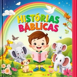 An enchanting children's book cover featuring the title 'HISTÓRIAS BÍBLICAS 2' prominently displayed in colorful, playful typography