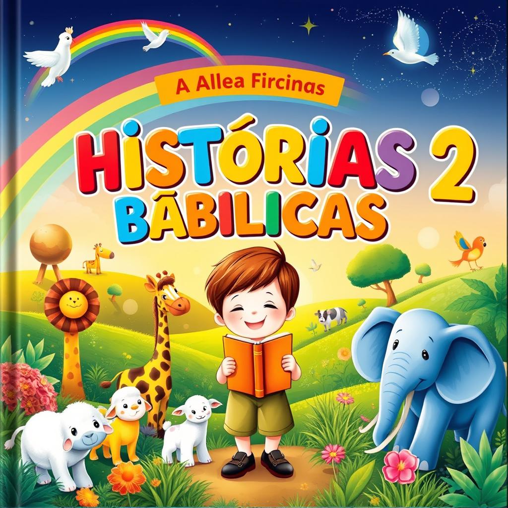 An enchanting children's book cover featuring the title 'HISTÓRIAS BÍBLICAS 2' prominently displayed in colorful, playful typography