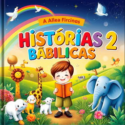 An enchanting children's book cover featuring the title 'HISTÓRIAS BÍBLICAS 2' prominently displayed in colorful, playful typography